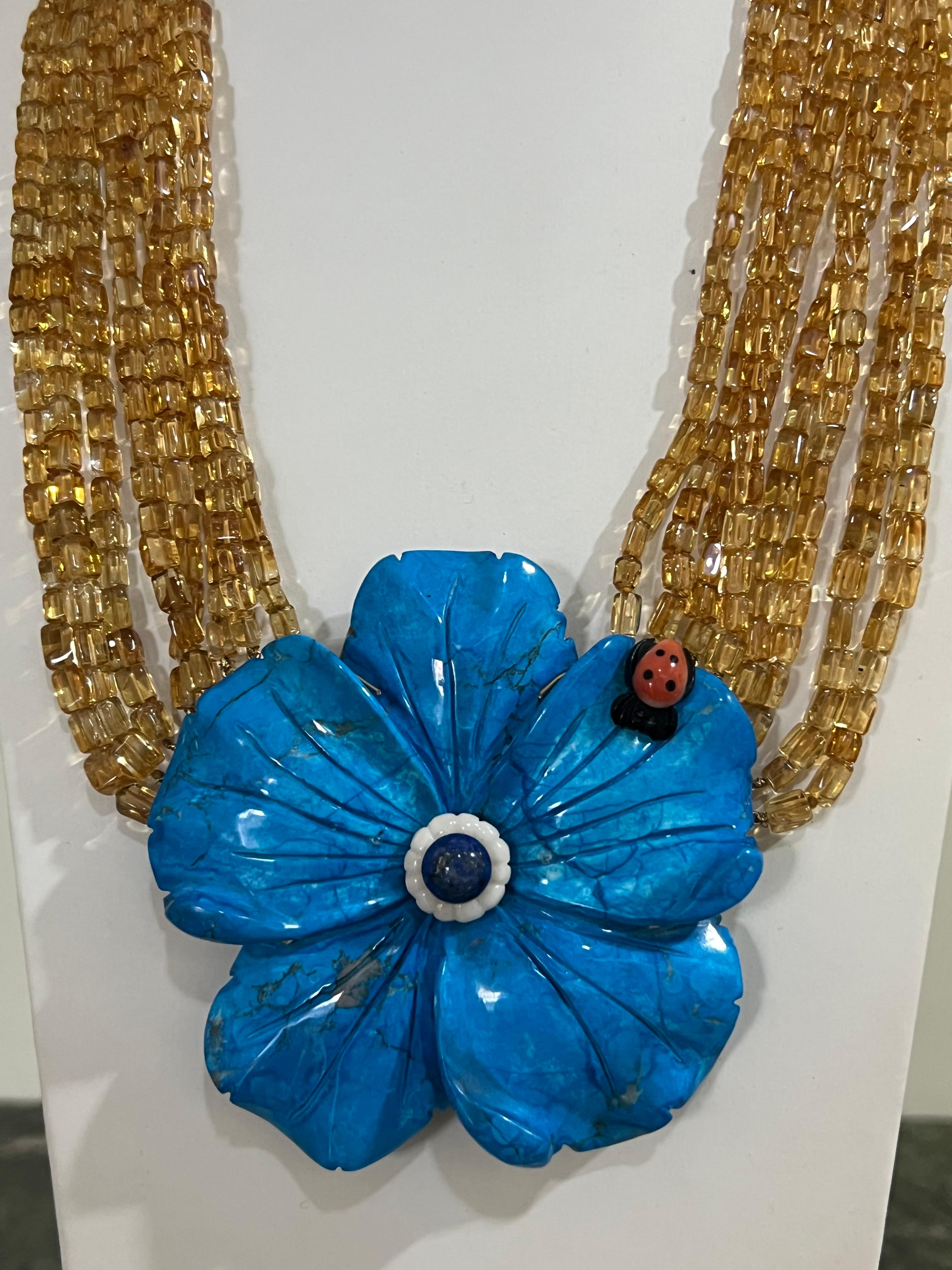 Yellow Citrine 14 Karat Yellow Gold Multi Strand Necklace For Sale 1