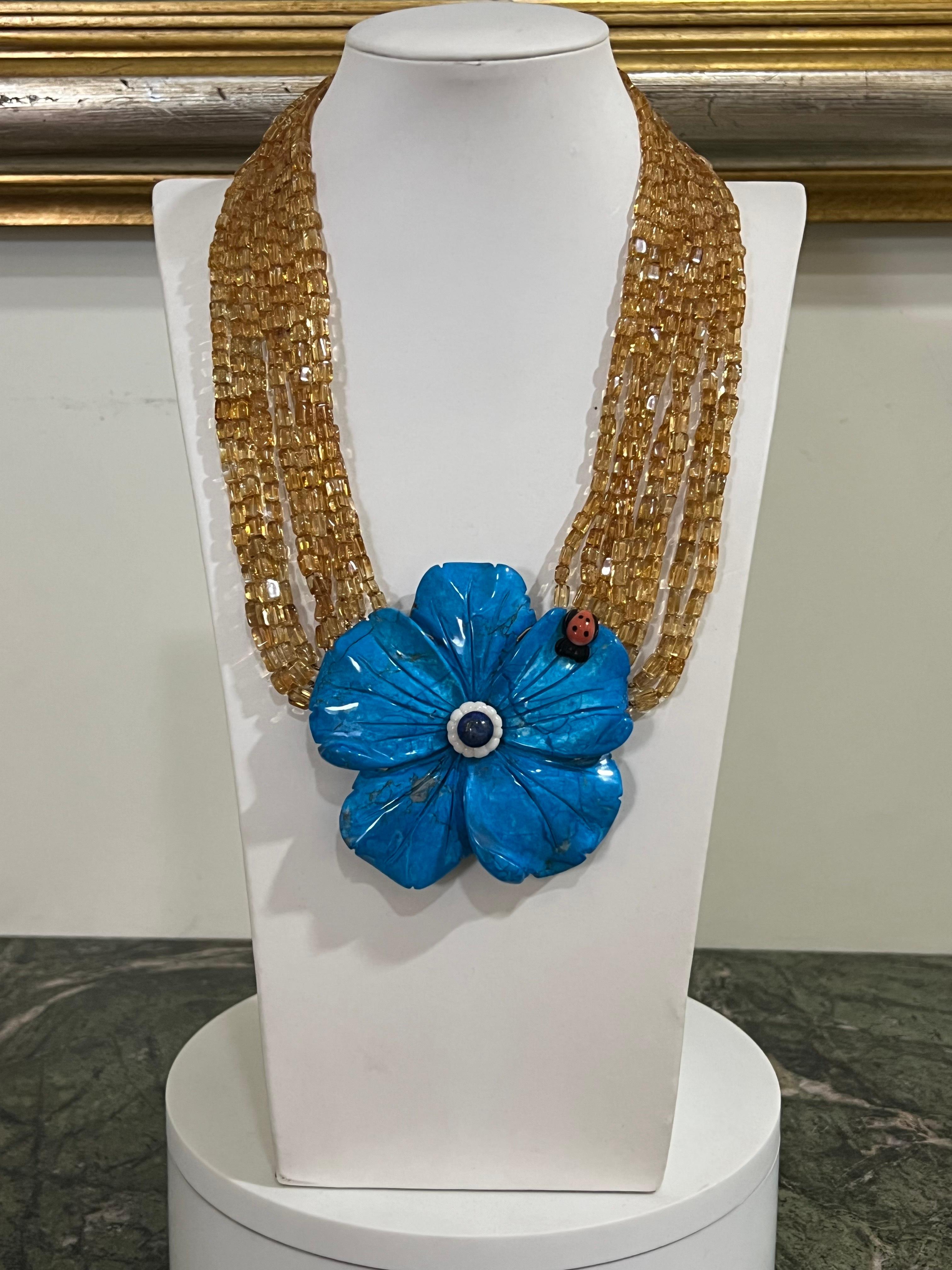 Yellow Citrine 14 Karat Yellow Gold Multi Strand Necklace For Sale 2