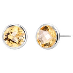 Yellow Citrine Bezel Set Silver Stud Earrings Weighing 8 Carat
