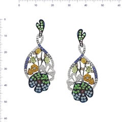 Yellow Citrine Blue Sapphire Topaz Tsavorite Diamond White Gold Drop Earrings
