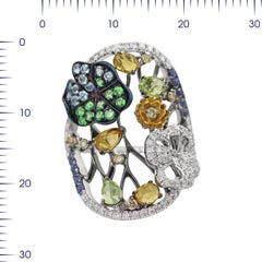 Yellow Citrine Blue Sapphire Topaz Tsavorite Diamond White Gold Nature Ring