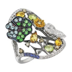 Citrino Amarillo Zafiro Azul Topacio Tsavorita Diamante Oro Blanco Anillo Naturaleza