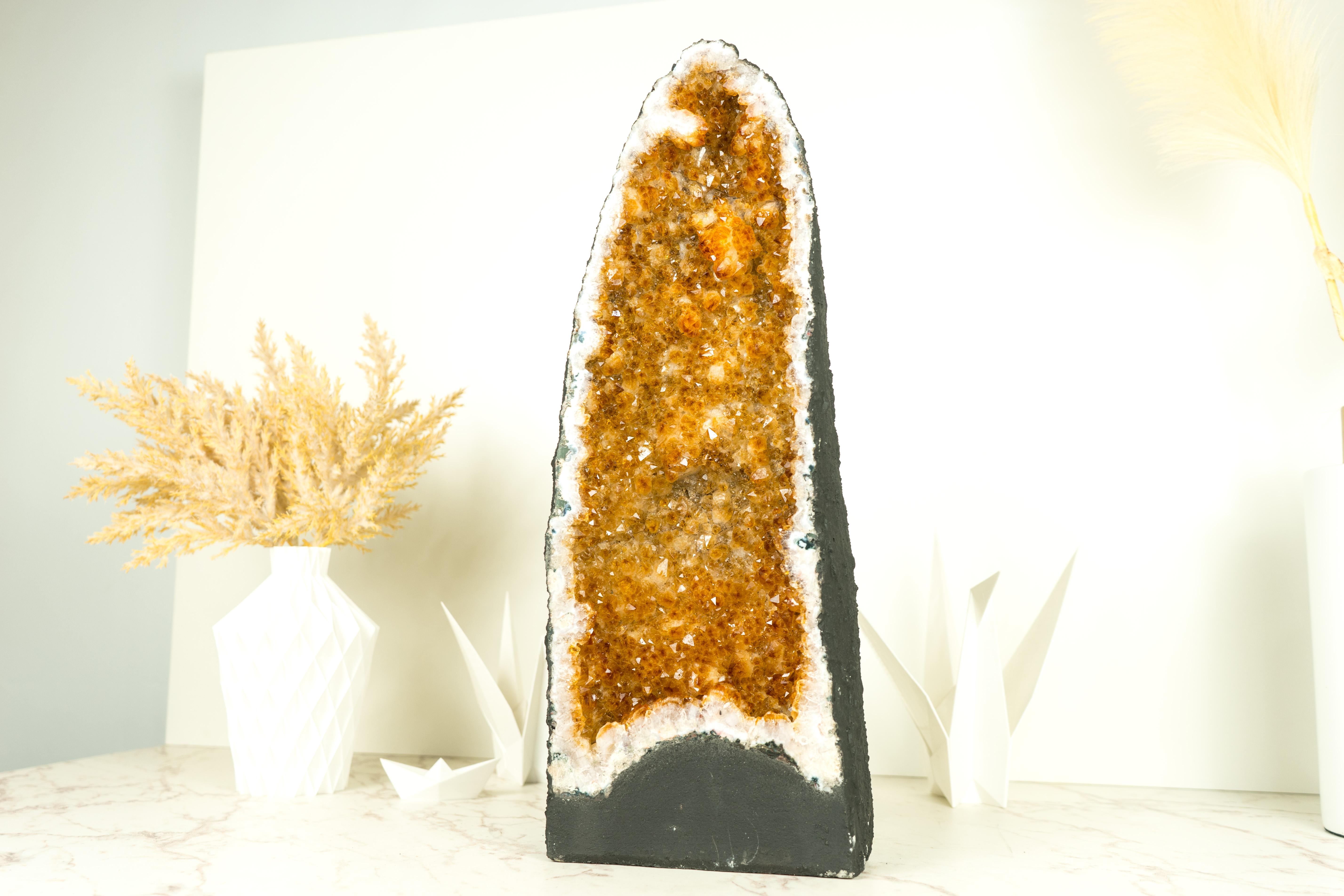 Yellow Citrine Crystal Geode with Stalactite Flowers 4