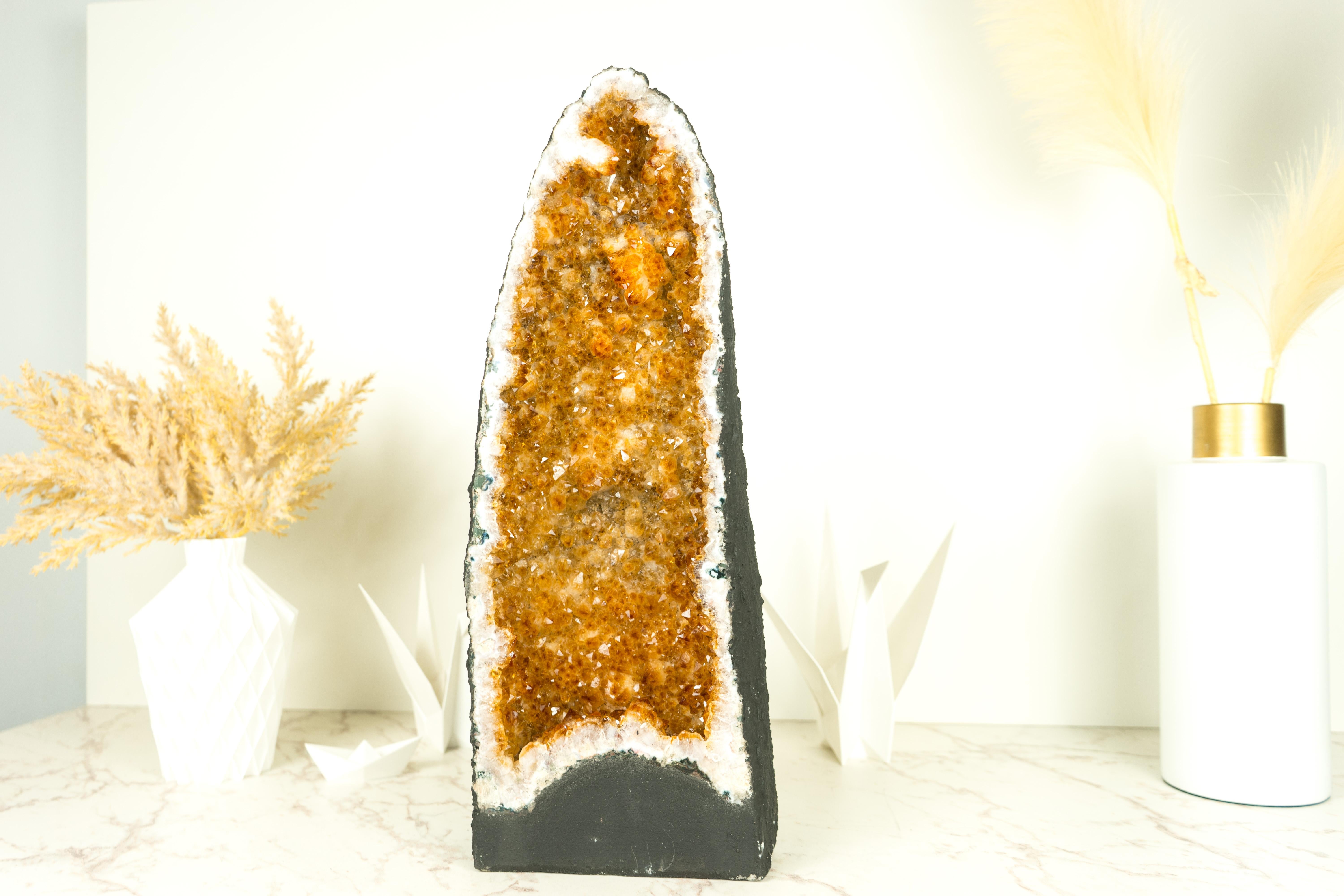 Yellow Citrine Crystal Geode with Stalactite Flowers 5