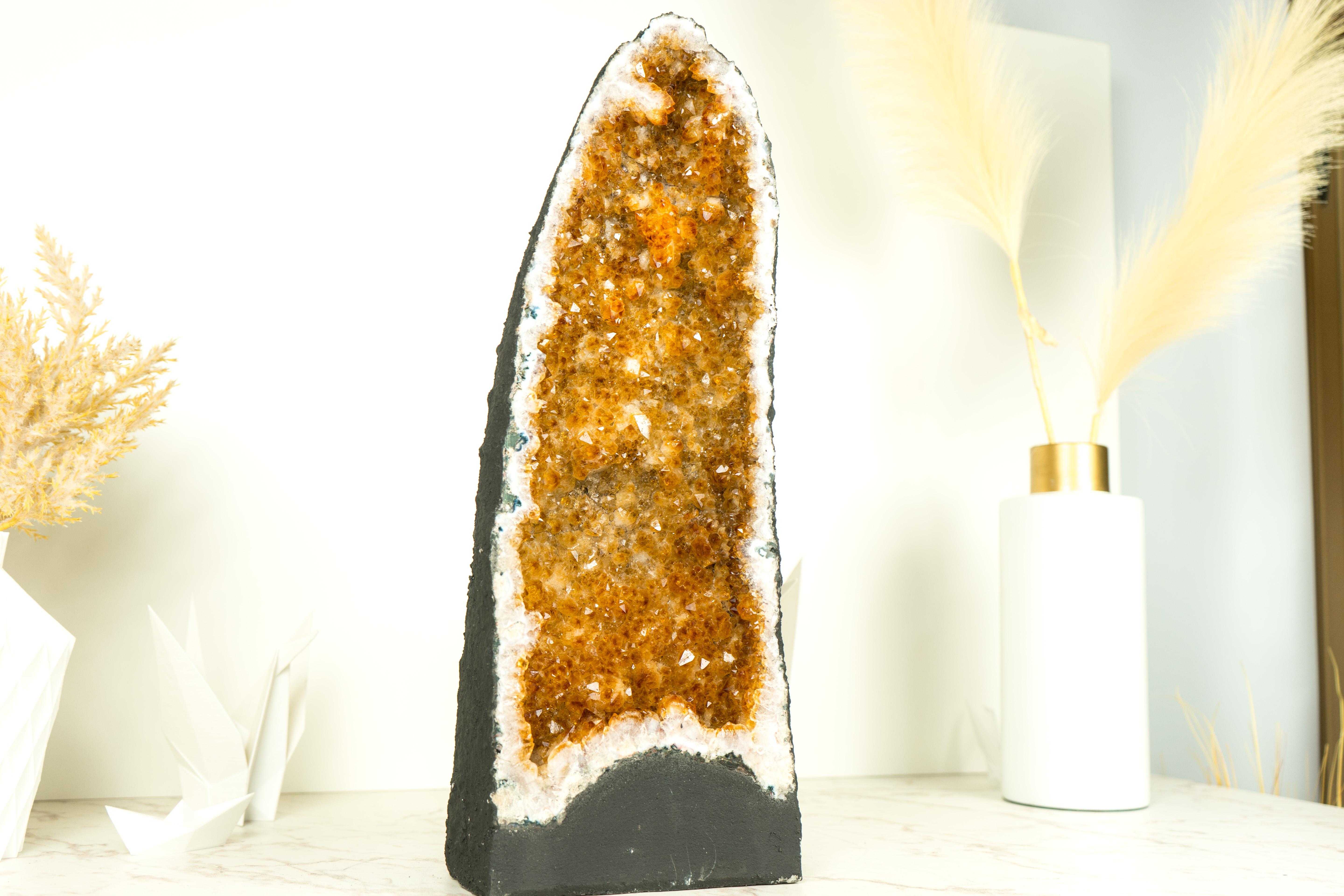 Yellow Citrine Crystal Geode with Stalactite Flowers 6