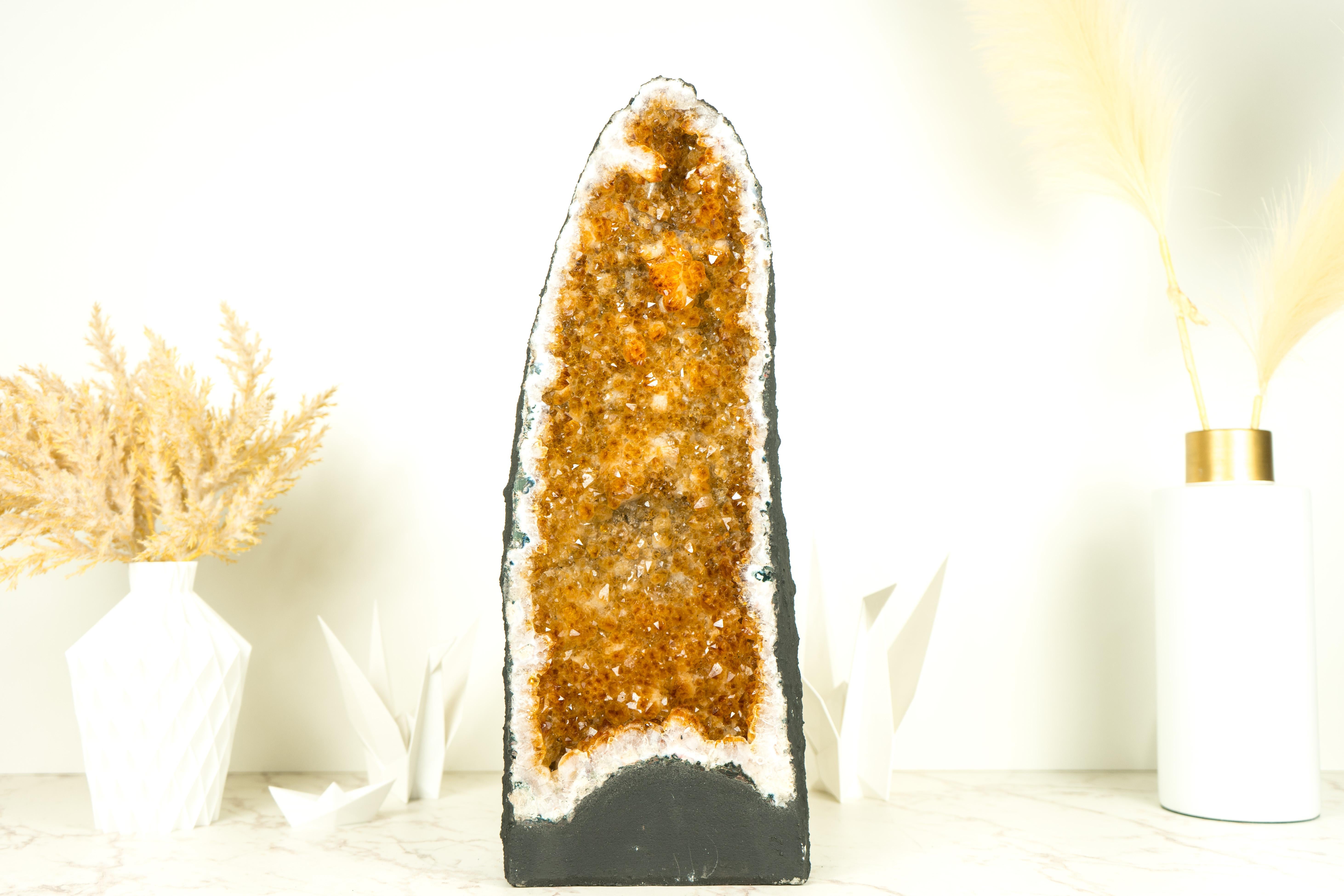 Yellow Citrine Crystal Geode with Stalactite Flowers 7