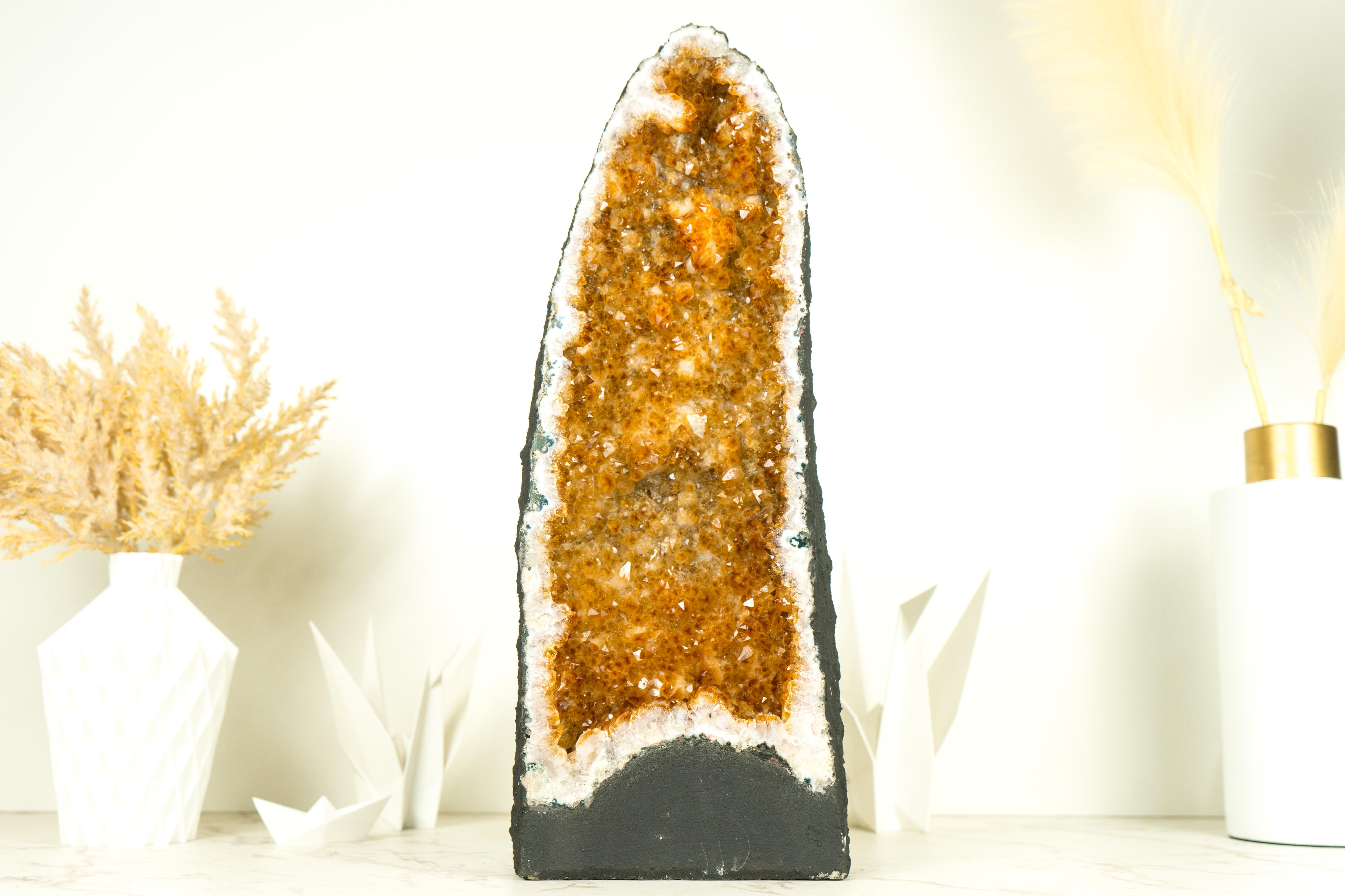Yellow Citrine Crystal Geode with Stalactite Flowers 3
