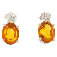 Contemporary 18K White Gold Citrine Diamond Prong Setting Stud Earring