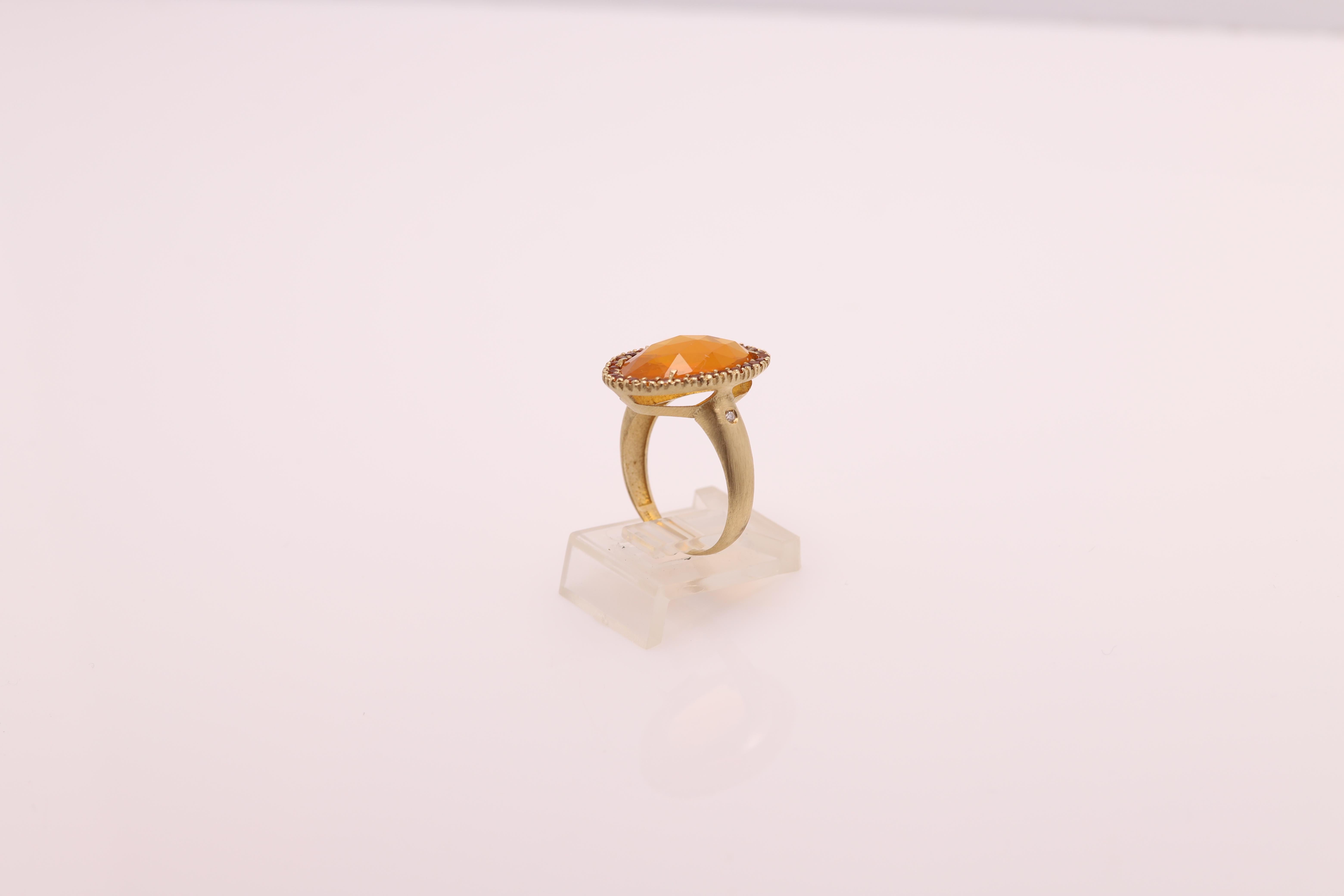 Gelber gelber Citrin geschliffener Edelstein Ring 14 Karat Gold Vintage Citrin Ring (Alteuropäischer Brillantschliff) im Angebot