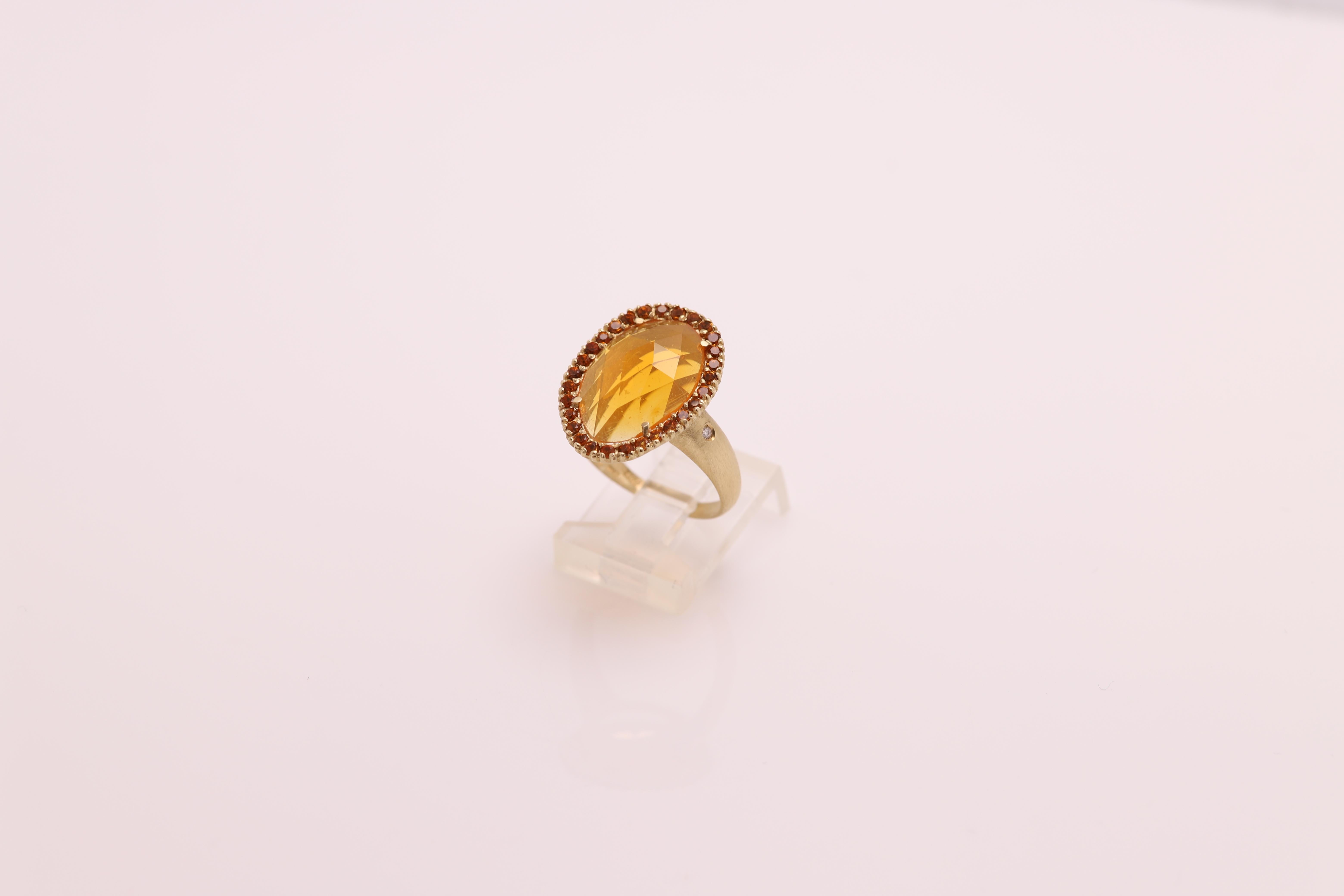 Gelber gelber Citrin geschliffener Edelstein Ring 14 Karat Gold Vintage Citrin Ring im Zustand „Neu“ im Angebot in Brooklyn, NY