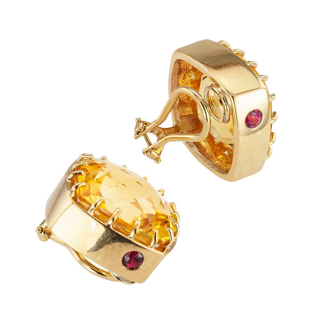 Contemporary Yellow Citrine Yellow Gold Clip-On Earrings