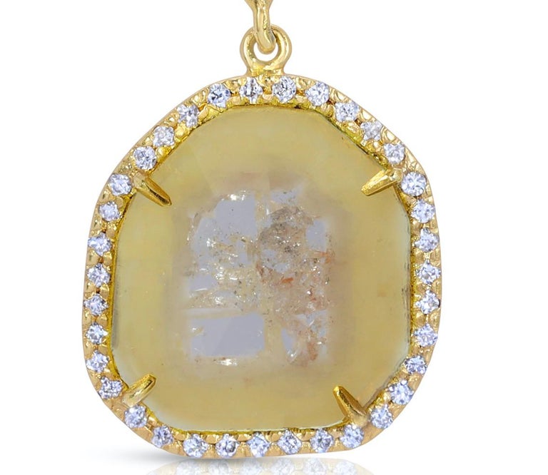 Yellow Clear Diamond Slice Drop Earrings with Diamond Halo in 18k