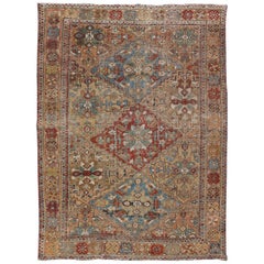 Yellow Color Antique Persian Shiraz with Geometric Design & Colorful Details