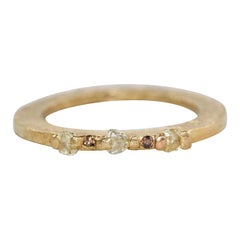 Used Yellow Color Diamonds 18 Karat Recycled Gold Wedding Three-Stone Stackable Ring