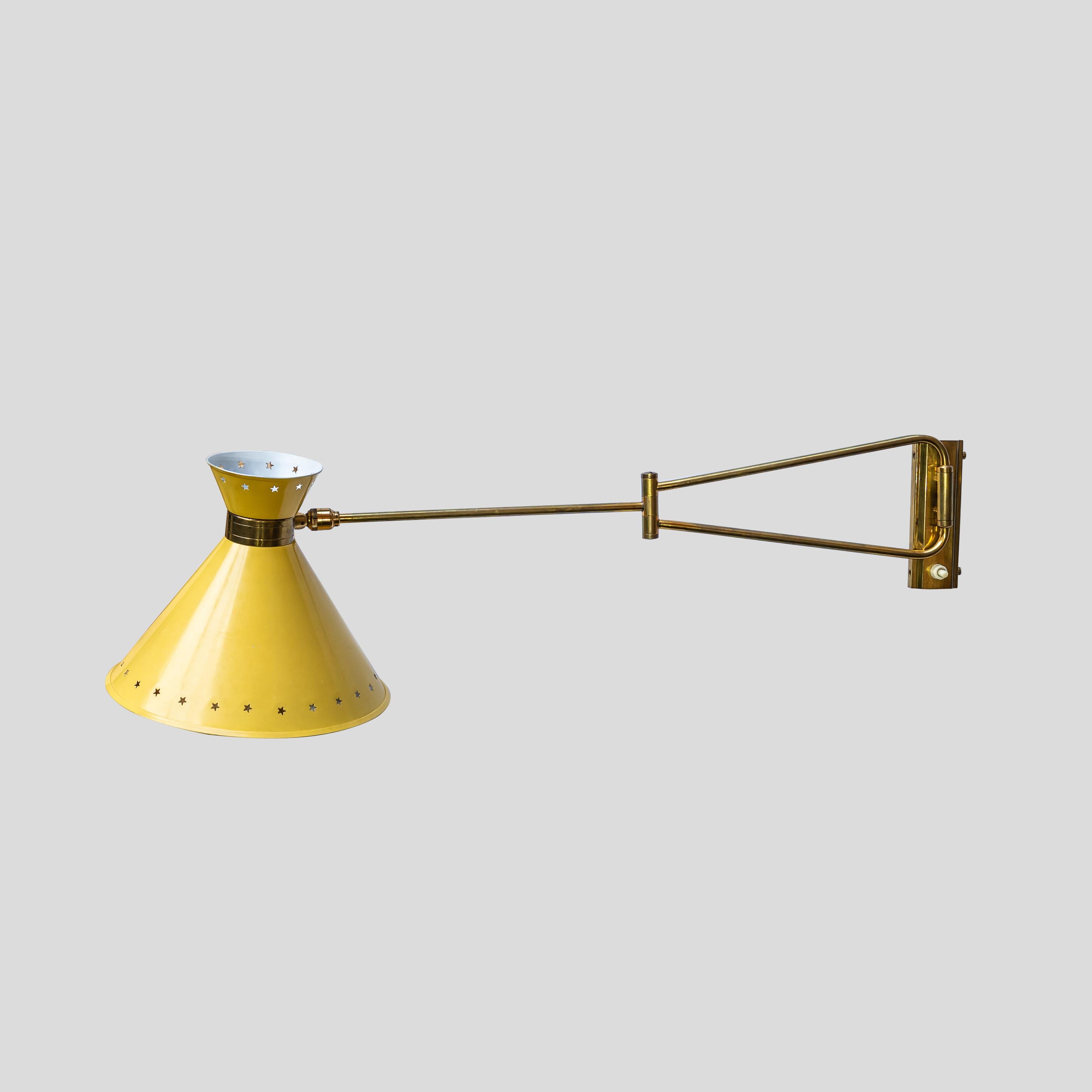 Mid-Century Modern Yellow color enamelled shade wall lights by Rene Mathieu for Lunel sconce For Sale