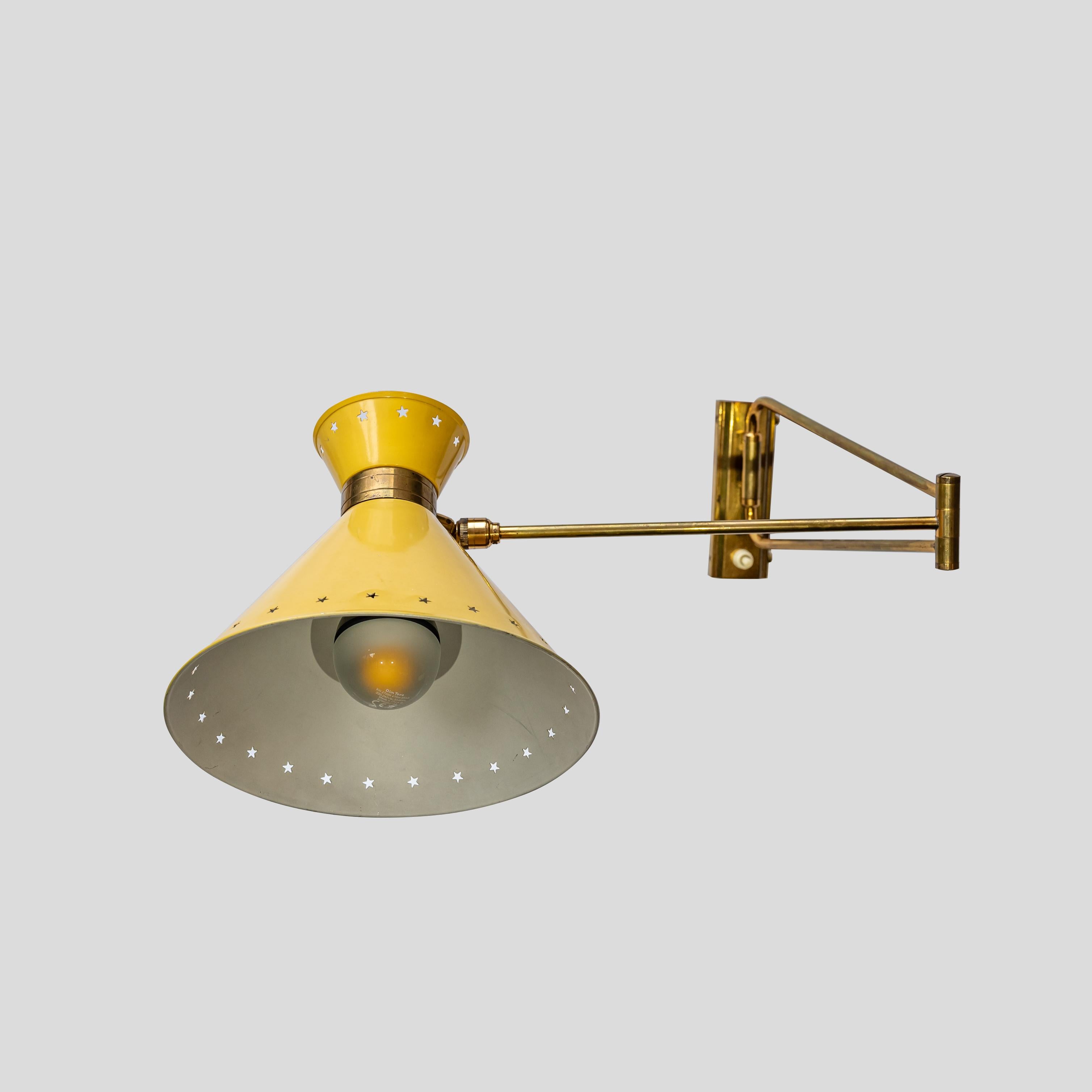 Mid-20th Century Yellow color enamelled shade wall lights by Rene Mathieu for Lunel sconce For Sale