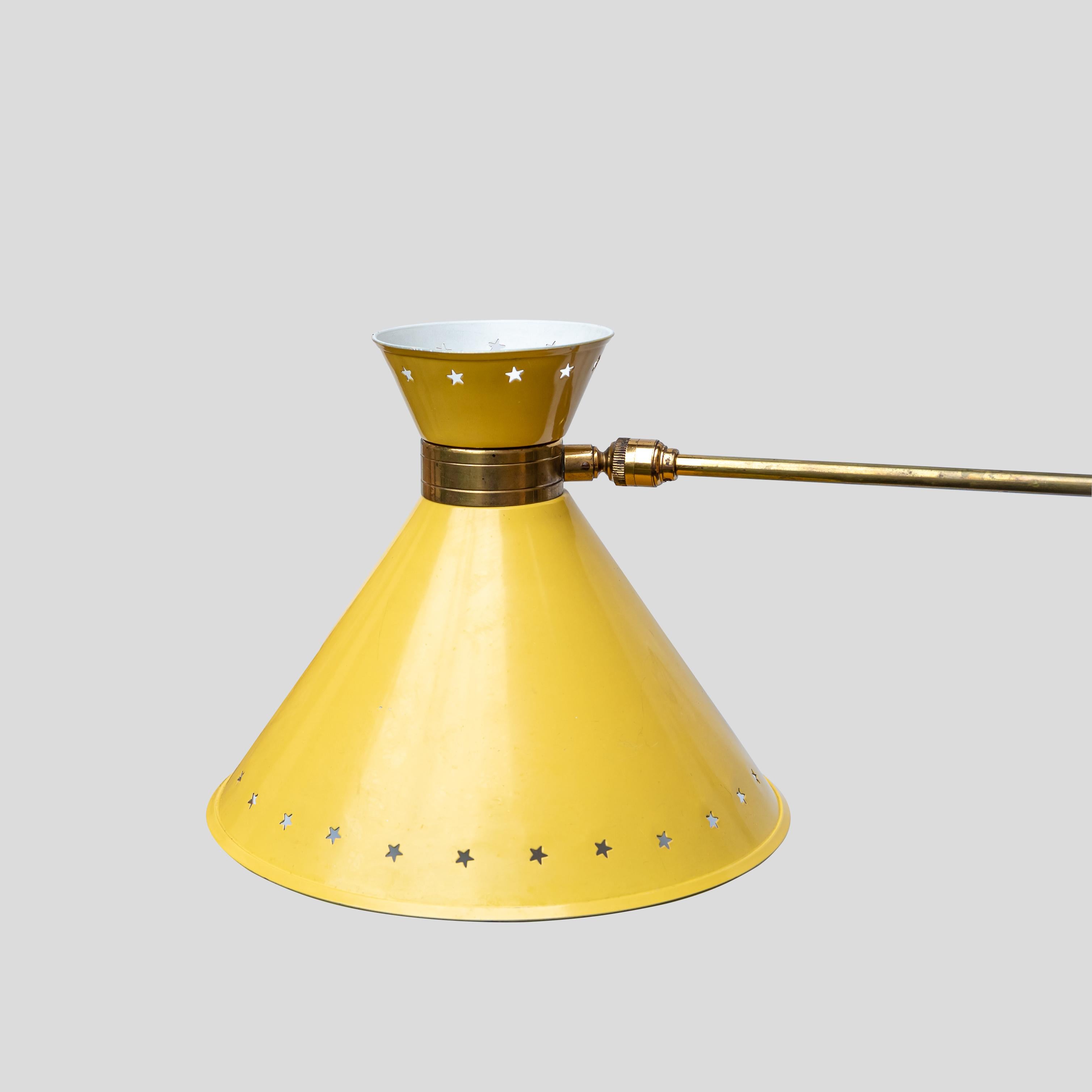 Yellow color enamelled shade wall lights by Rene Mathieu for Lunel sconce For Sale 1