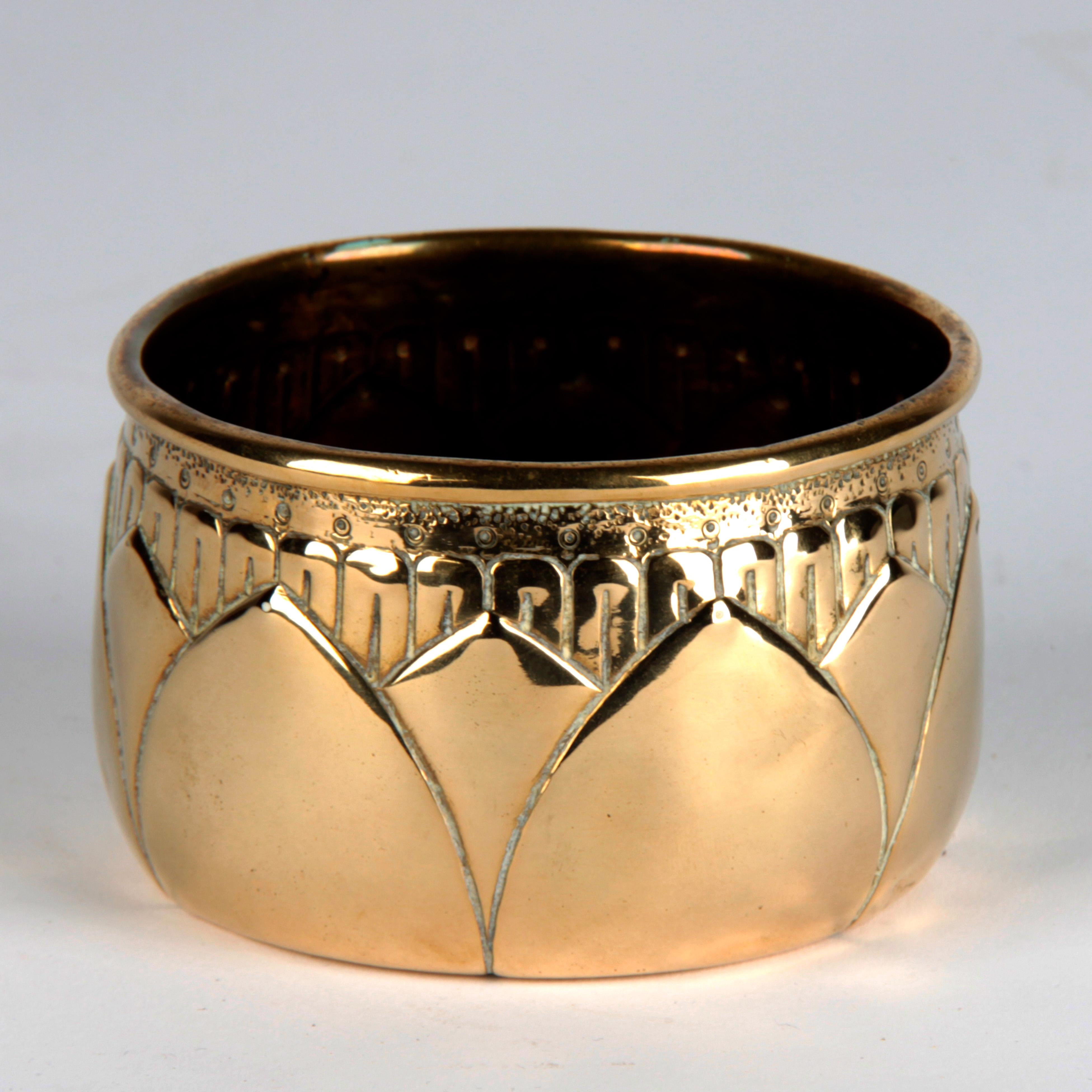 Jugendstil Yellow Copper Bowl, Signed F Z. 'Frans Zwollo sr.' For Sale