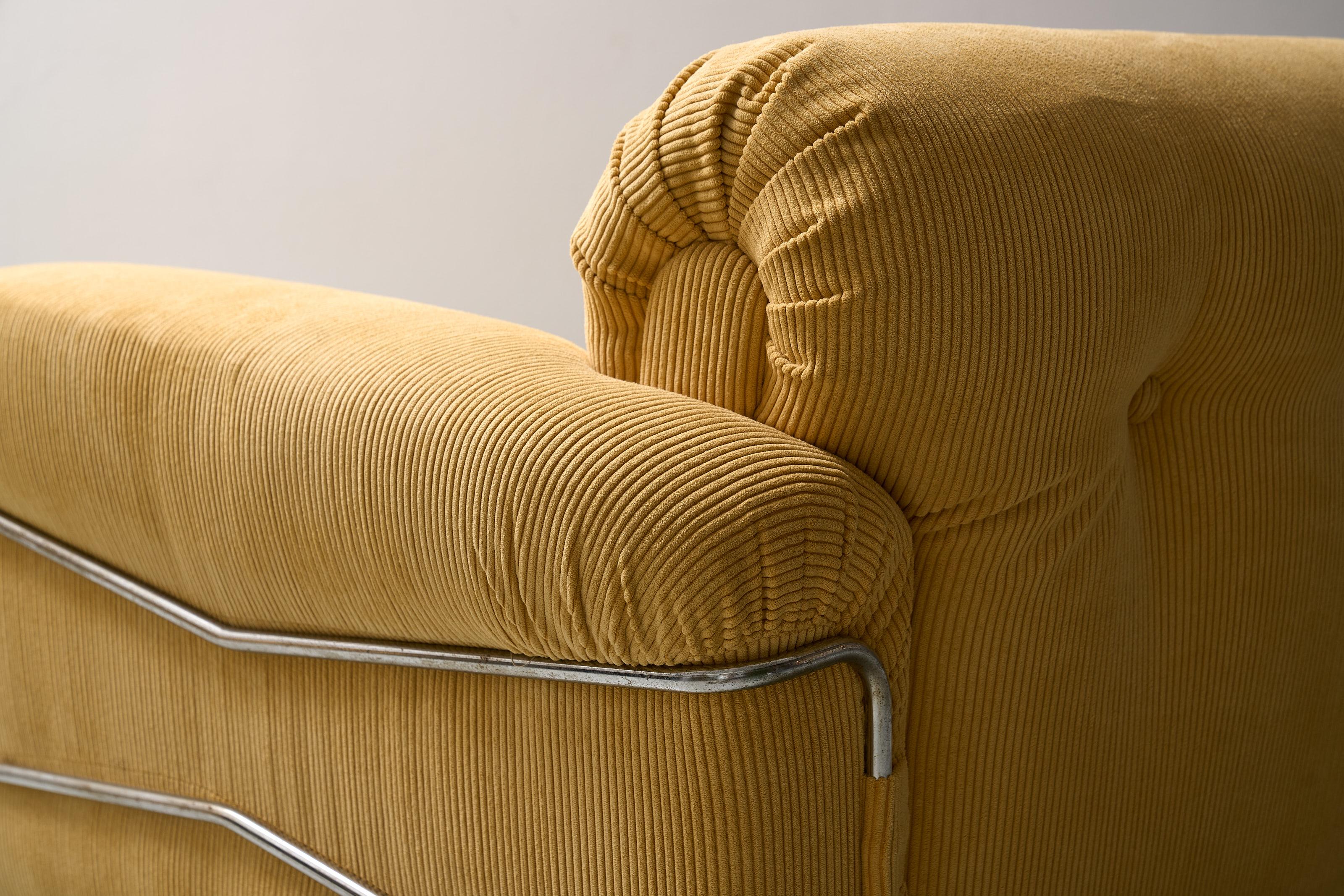 Mid-Century Modern Yellow corduroy easychairs by Ceriotti For Sale
