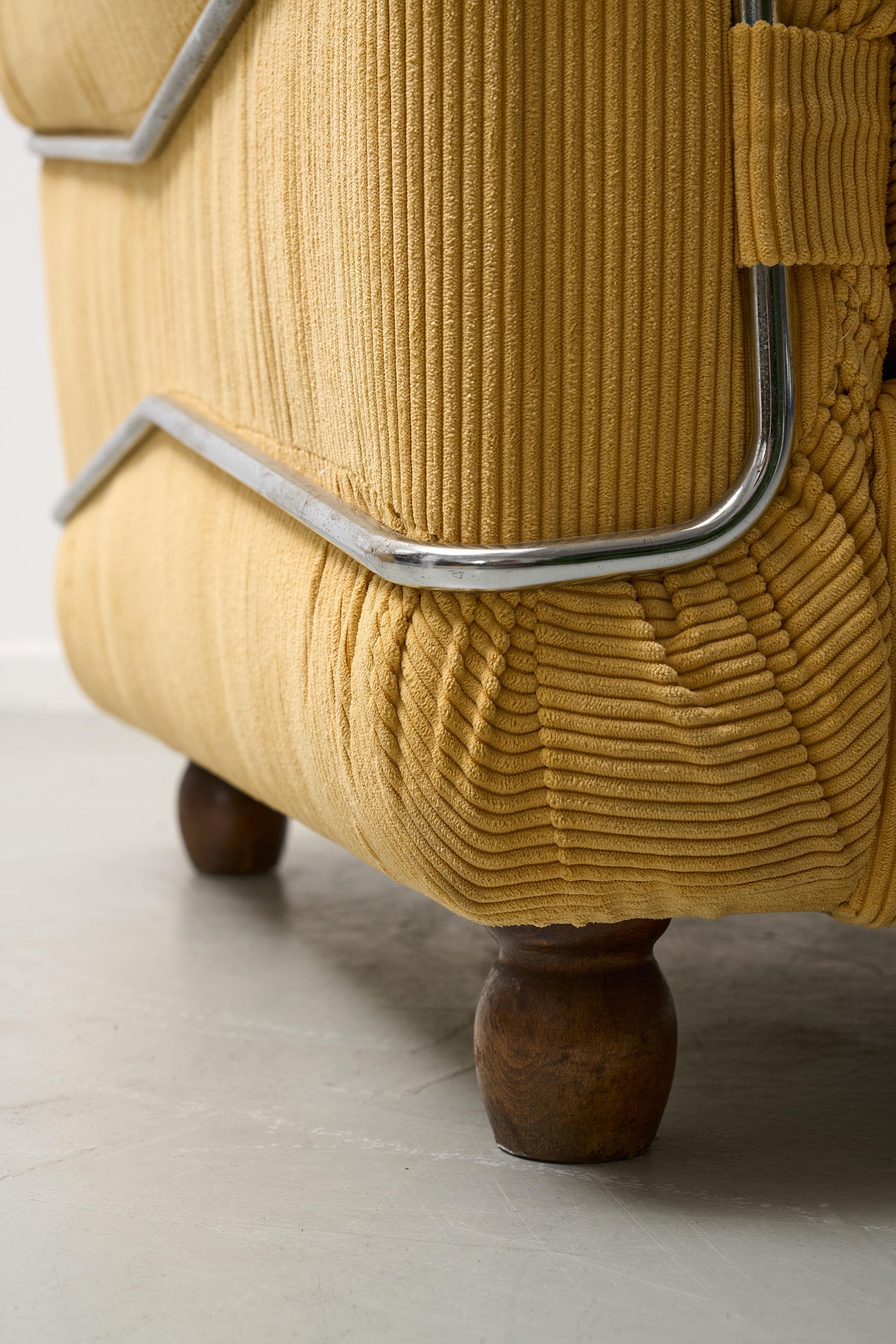 Italian Yellow corduroy easychairs by Ceriotti For Sale