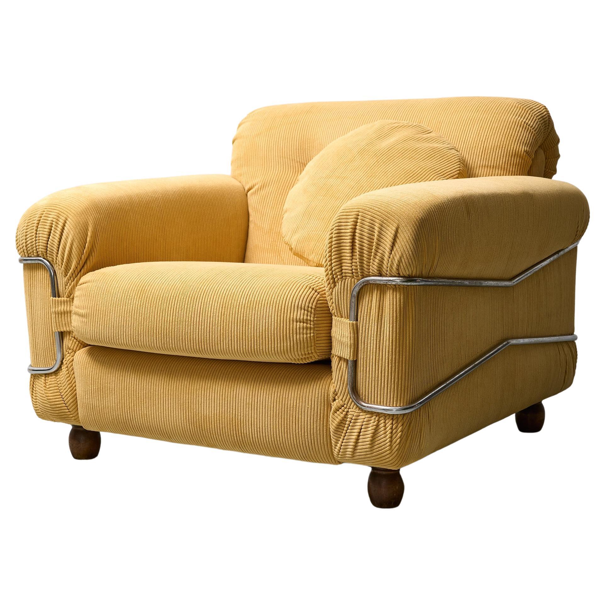 Yellow corduroy easychairs by Ceriotti For Sale