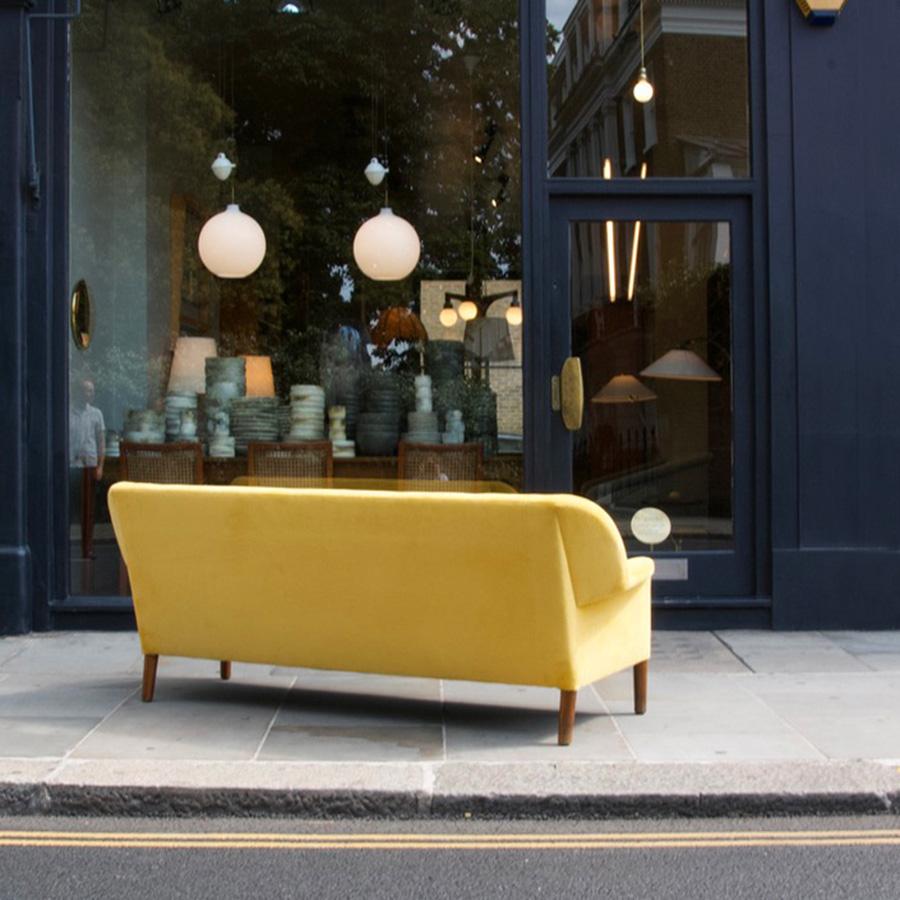 Mid-Century Modern Yellow Corduroy Four-Seater Sofa by Ejner Larsen & Aksel Bender Madsen For Sale