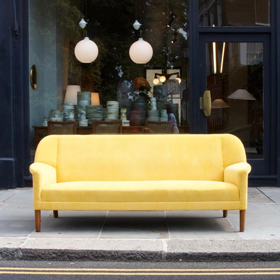 Danish Yellow Corduroy Four-Seater Sofa by Ejner Larsen & Aksel Bender Madsen For Sale