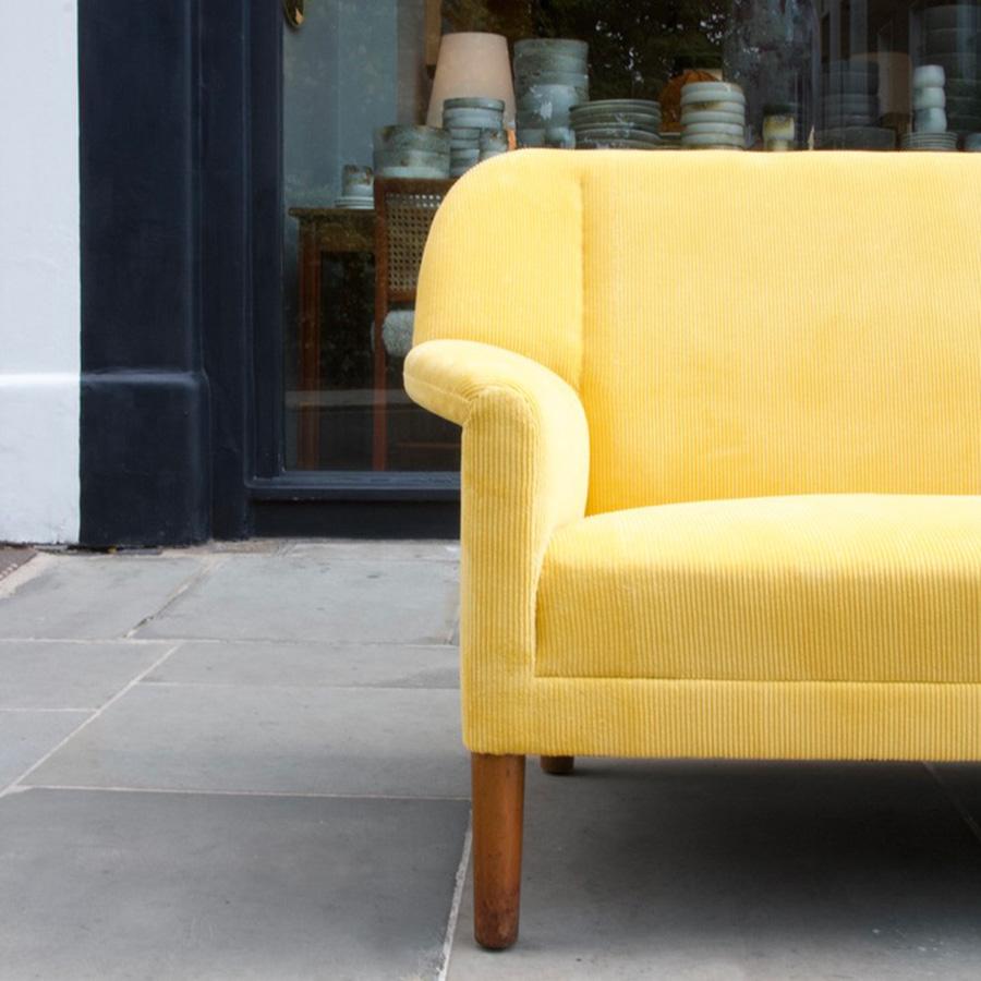 Yellow Corduroy Four-Seater Sofa by Ejner Larsen & Aksel Bender Madsen In Excellent Condition For Sale In London, GB