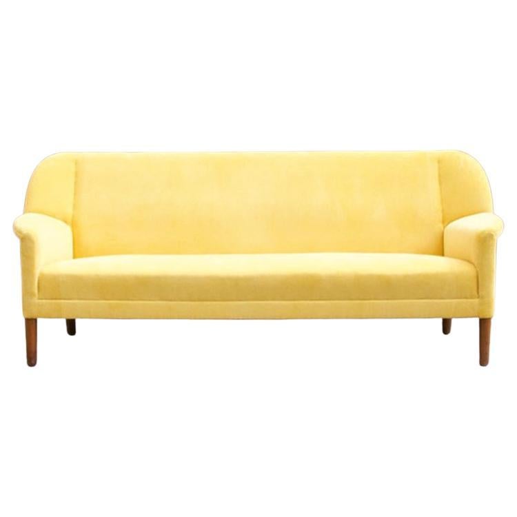 Yellow Corduroy Four-Seater Sofa by Ejner Larsen & Aksel Bender Madsen