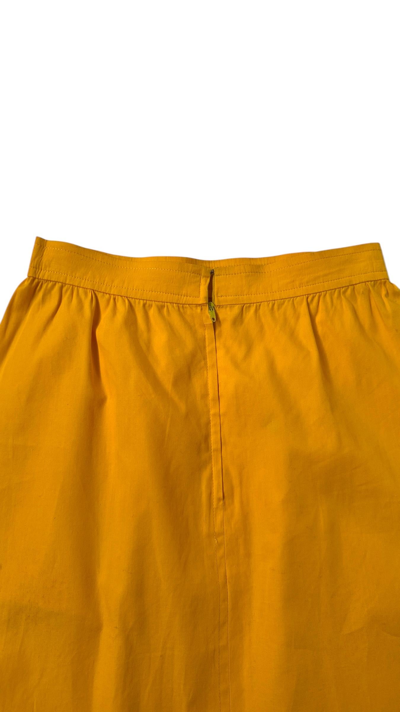Orange Yellow Cotton and Floral Cropped Blouse and Skirt Set For Sale