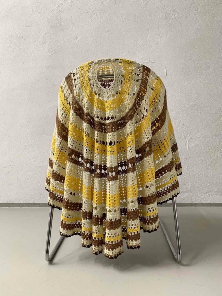 Swedish Yellow Cotton Crochet Round Tablecloth, 70s