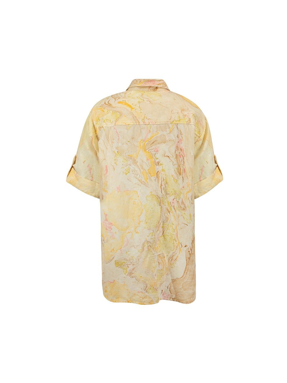 Alemais Yellow Cotton Marble Printed Shirt Size M In Good Condition In London, GB