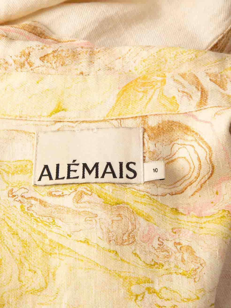 Women's Alemais Yellow Cotton Marble Printed Shirt Size M