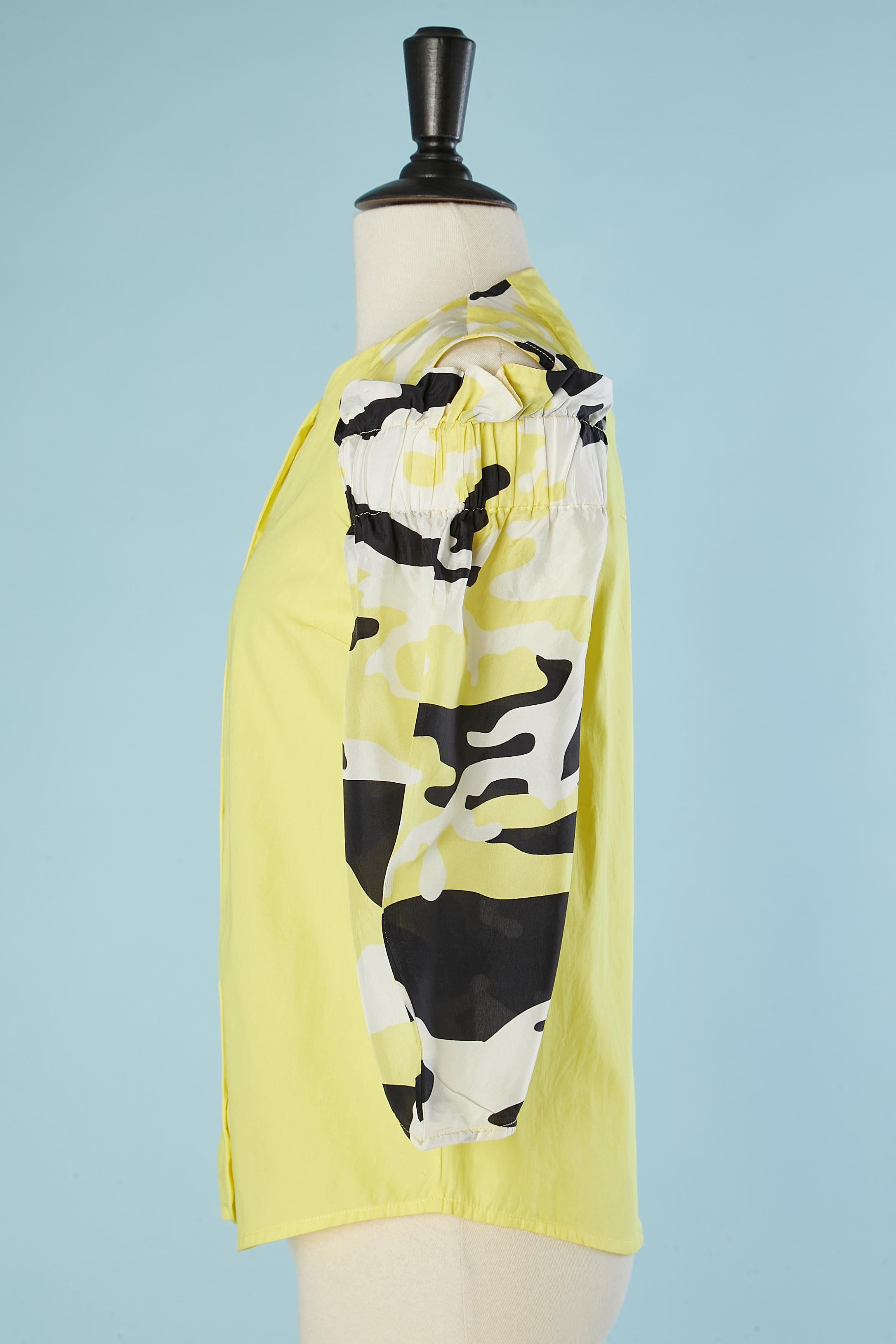 Beige Yellow cotton shirt with printed silk sleeves Jean-Charles de Castelbajac  For Sale