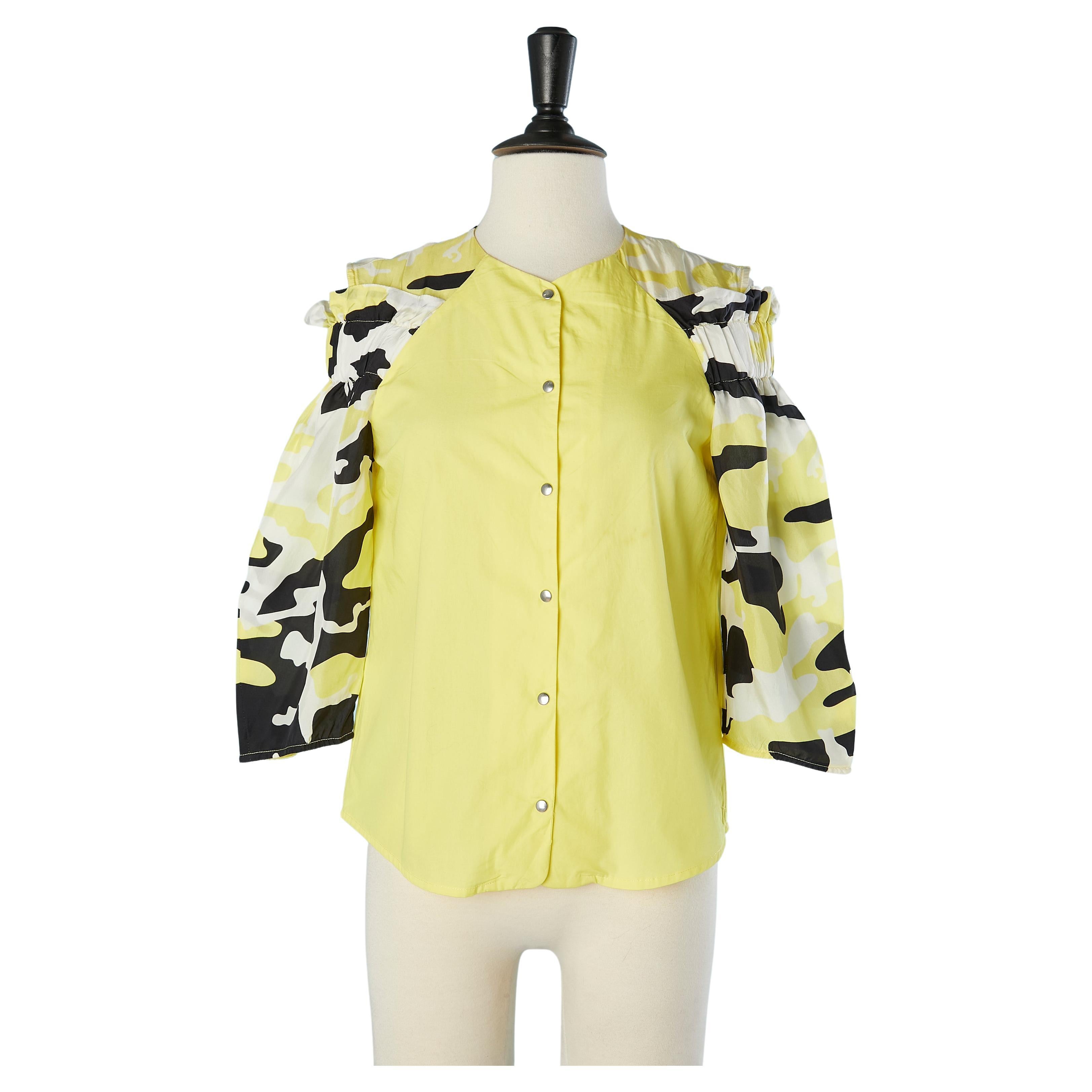 Yellow cotton shirt with printed silk sleeves Jean-Charles de Castelbajac  For Sale