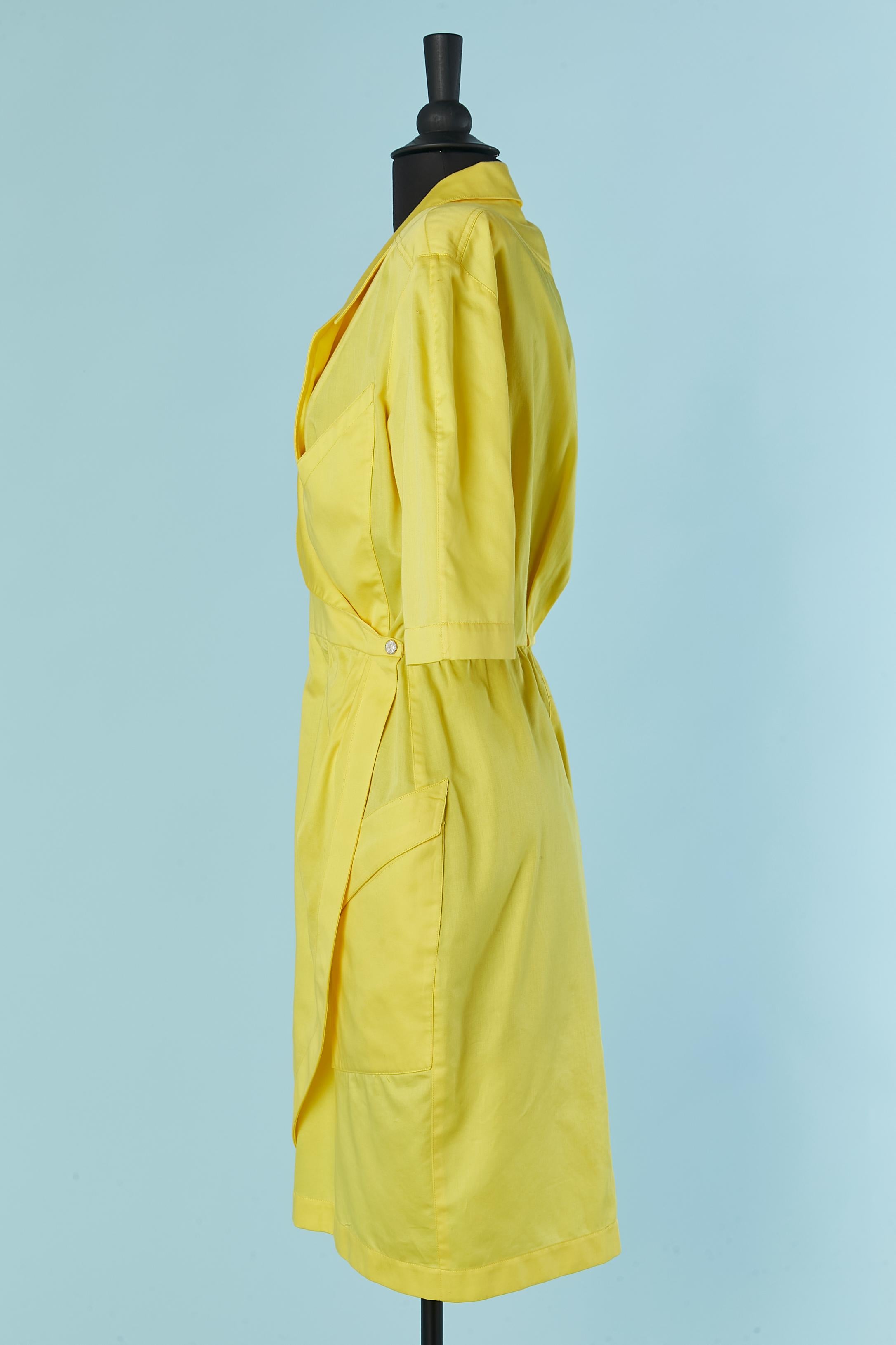 Yellow cotton wrapped dress Thierry Mugler For Sale 2