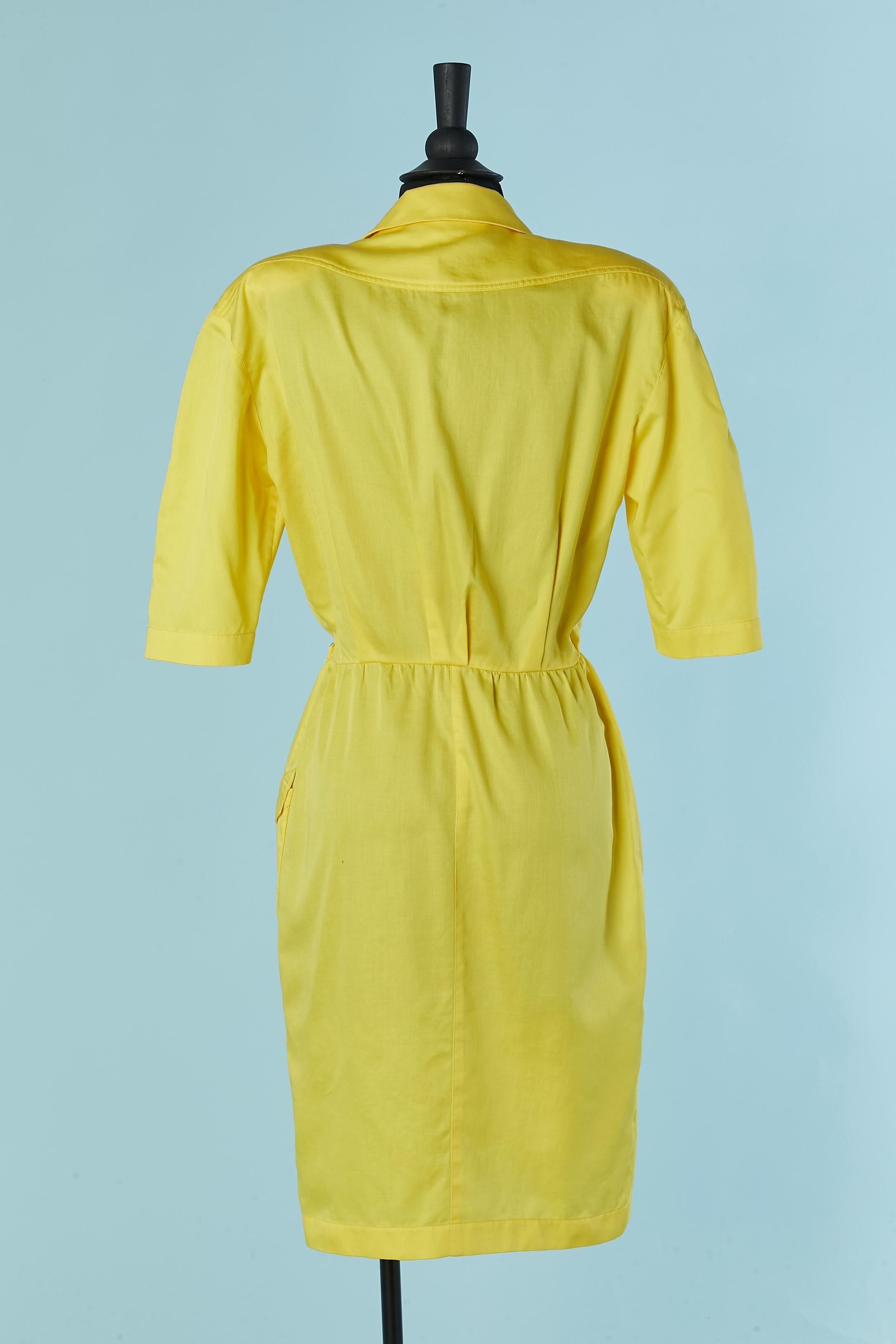Yellow cotton wrapped dress Thierry Mugler For Sale 3