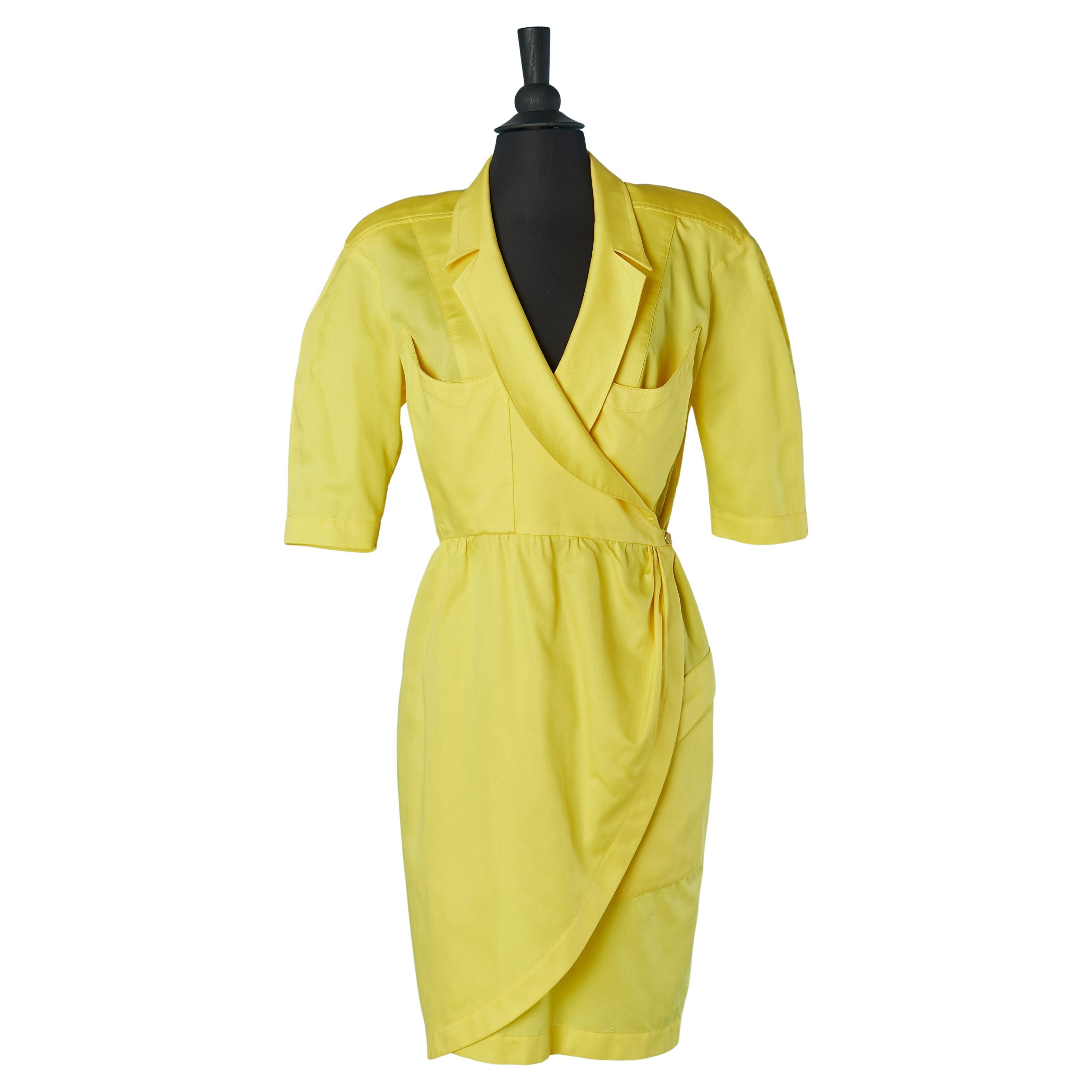 Yellow cotton wrapped dress Thierry Mugler For Sale