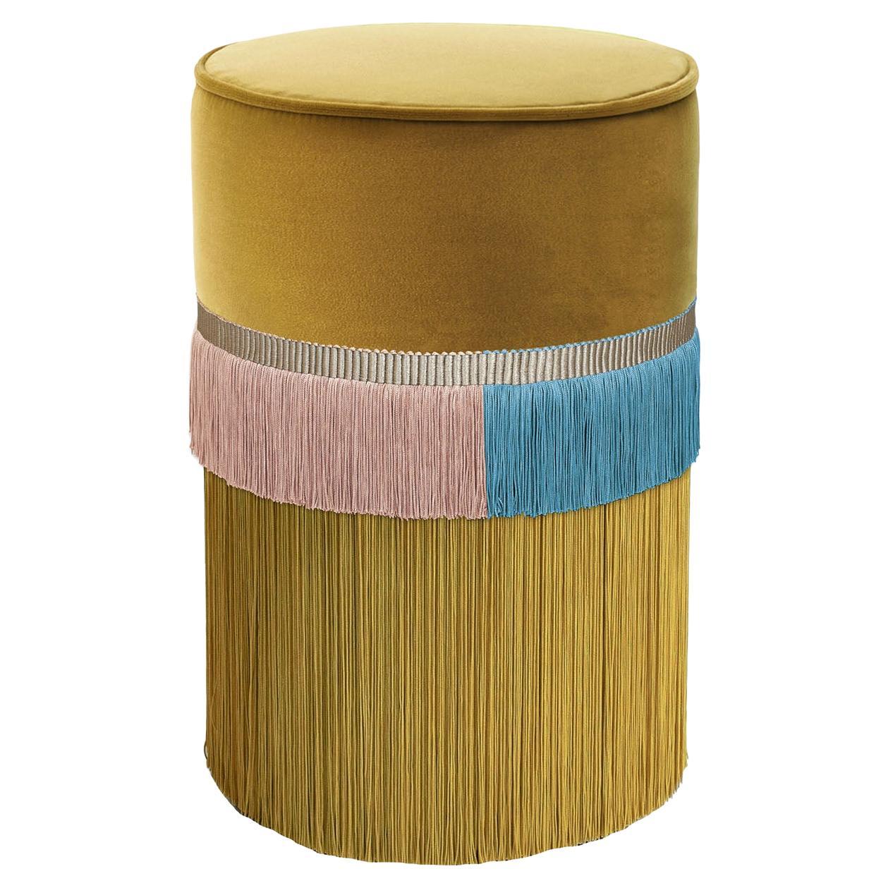 Yellow Couture Geometric Line Pouf For Sale