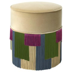 Yellow Couture Geometric Stripe Round Pouf