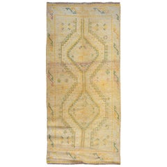Vintage Yellow Cropped and Worn Down Persian Shiraz Runner Pure Wool Hand Knotted Rug
