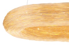 Yellow Crown 1100Pendant Light by Ango, Handwoven Rattan Circular LED Chandelier