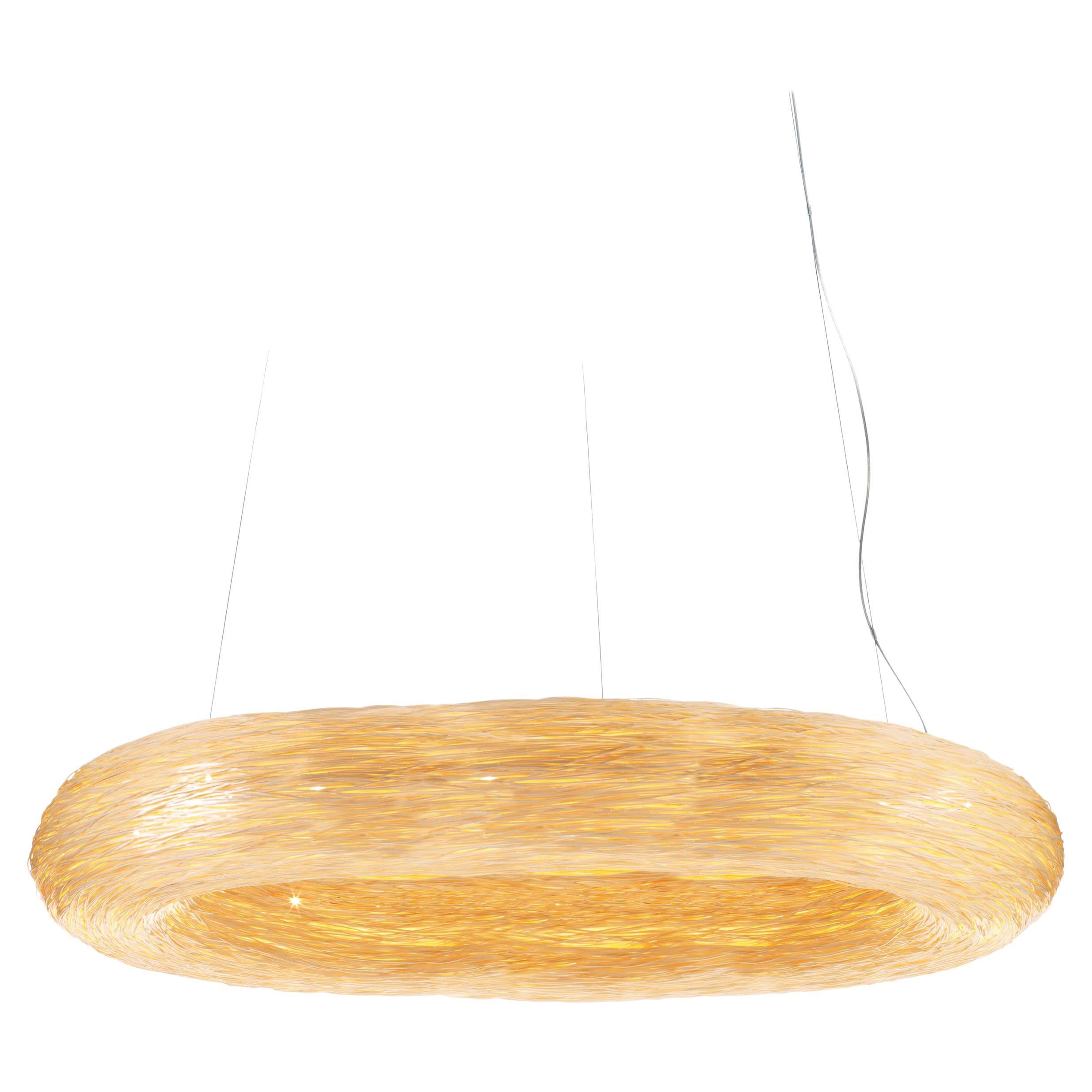 Yellow Crown 1100 by Ango, Hand-Woven Pendant Light in a Timeless Circular Form For Sale