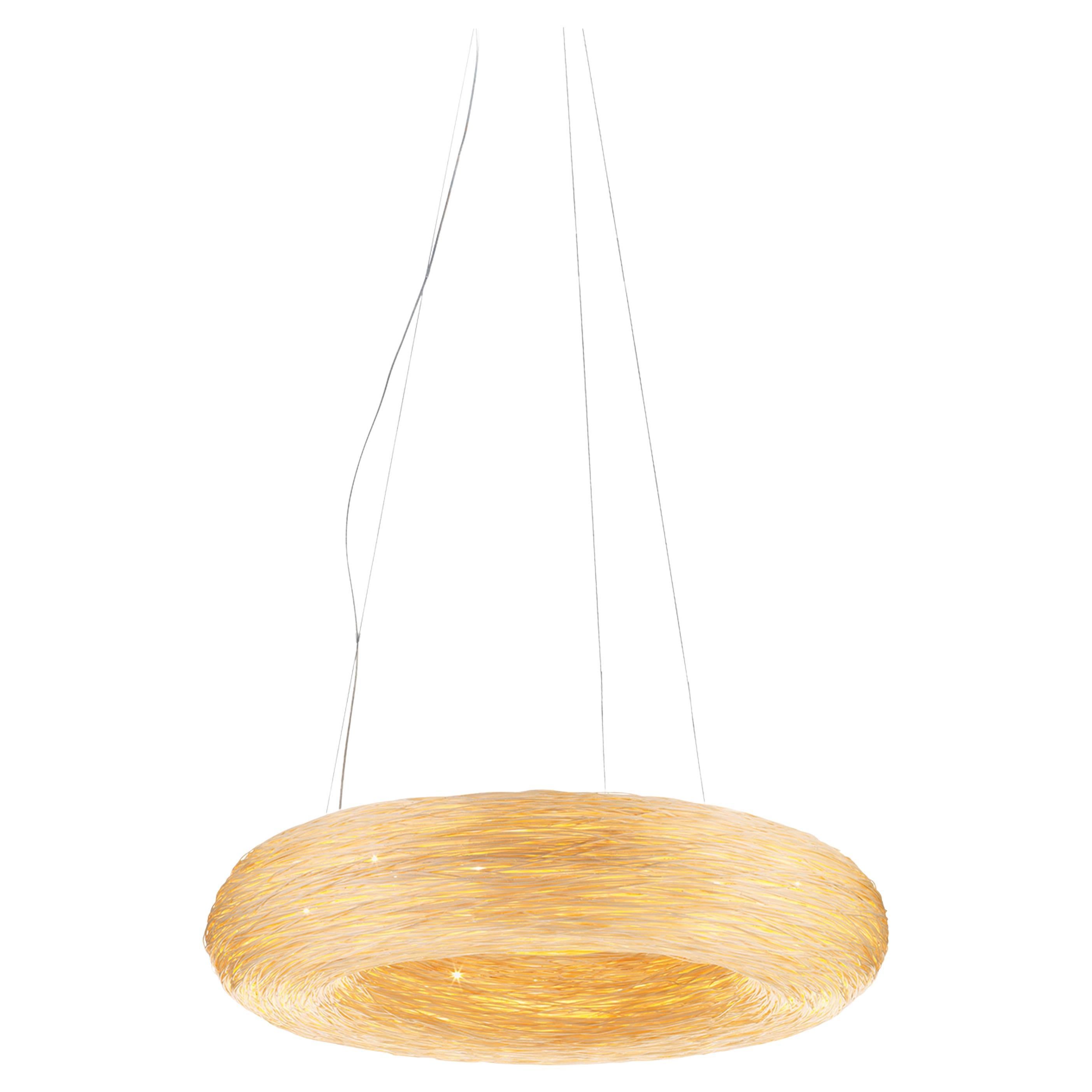 Yellow Crown by Ango, Hand-woven pendant light in a timeless circular form For Sale