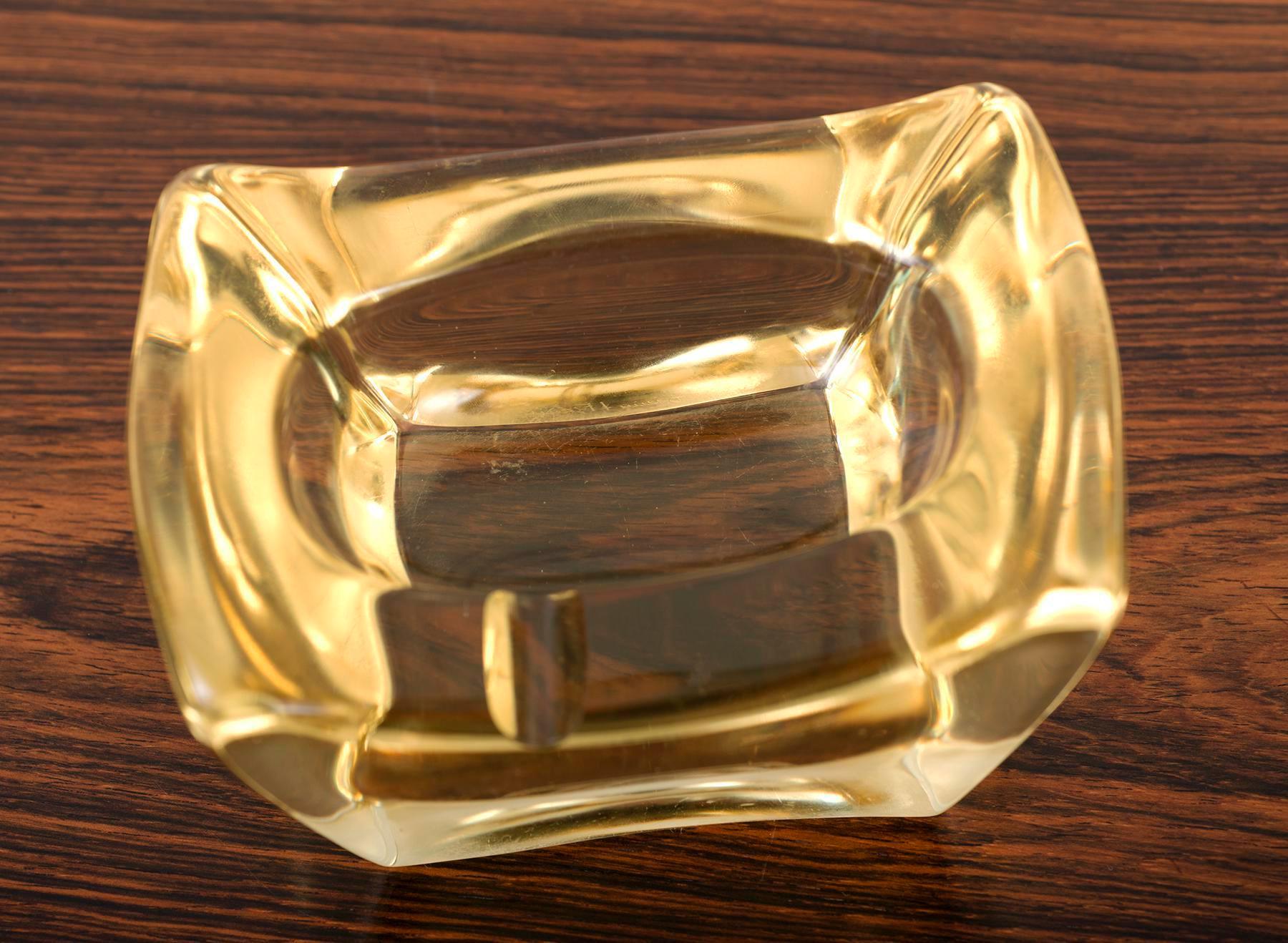 Mid-Century Modern Yellow Crystal Ashtray by Daum, France