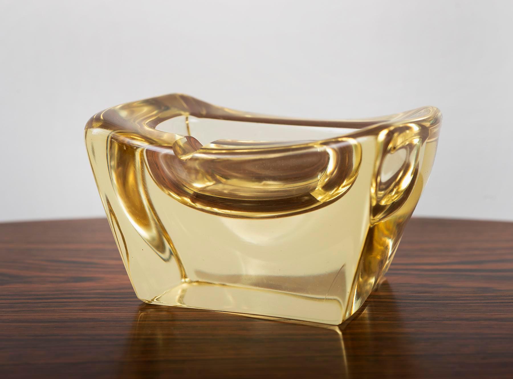 French Yellow Crystal Ashtray by Daum, France