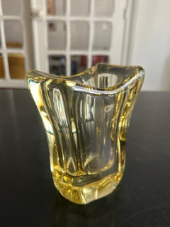 Mid-Century Modern Yellow Crystal Vase by Daum, France, Circa 1950