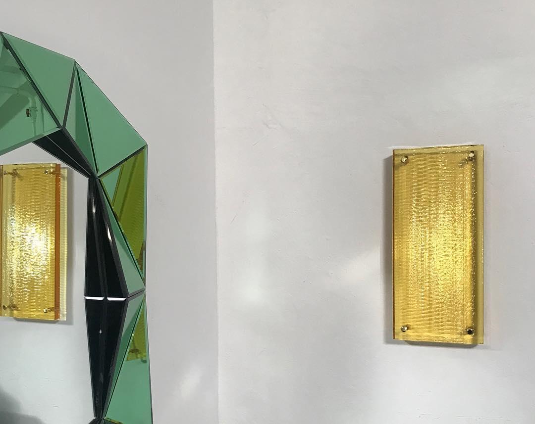 Danish Yellow Crystal Wall Suspension, Hand-Sculpted Contemporary Crystal