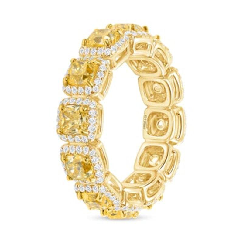 in vendita:  Anello a fascia per l'eternità in platino e oro 14K con diamanti taglio cuscino 5