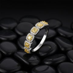 Yellow Cushion Cut Sapphires 14K (or 18k upon request) White Gold Halo Ring